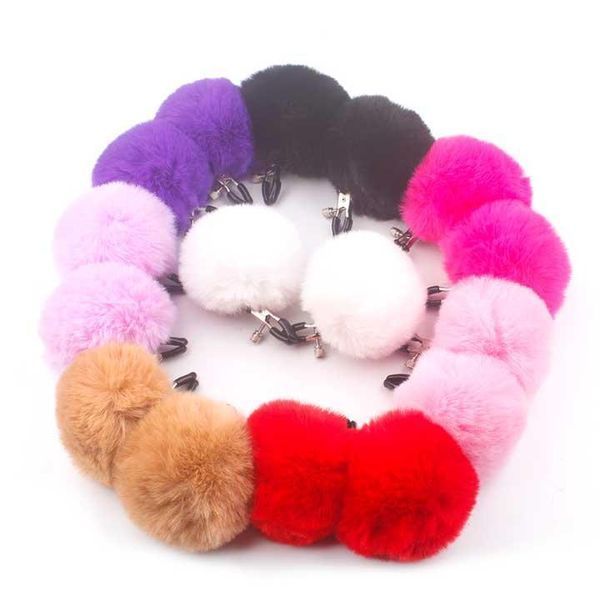 Затискачі для сосків із хутром "Pom Pom Nipple Clamps" - Червоний - Садо-мазо X0000521-2 фото