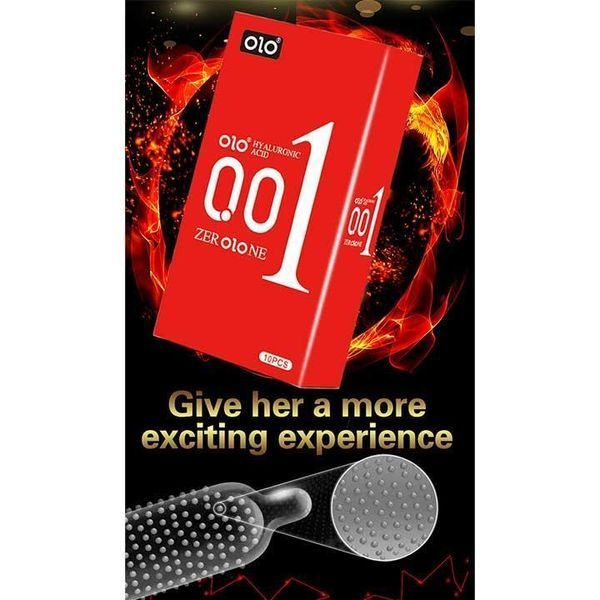 Презервативи Olo 0.01 RED Foil з пухирцями та гіалуроновим мастилом 10 шт. X00001110 фото